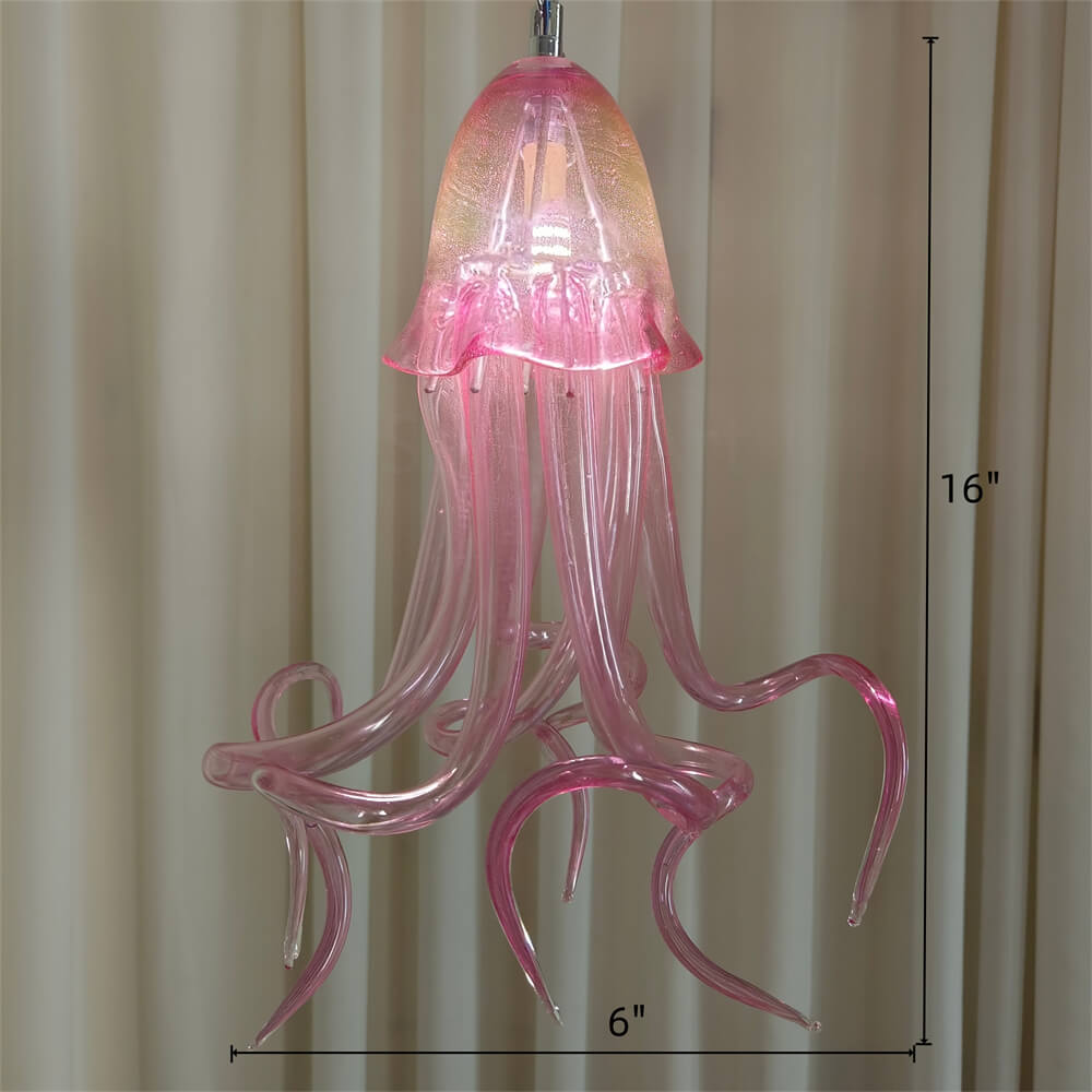 Small pink color hand made blown glass Jellyfish pendant light