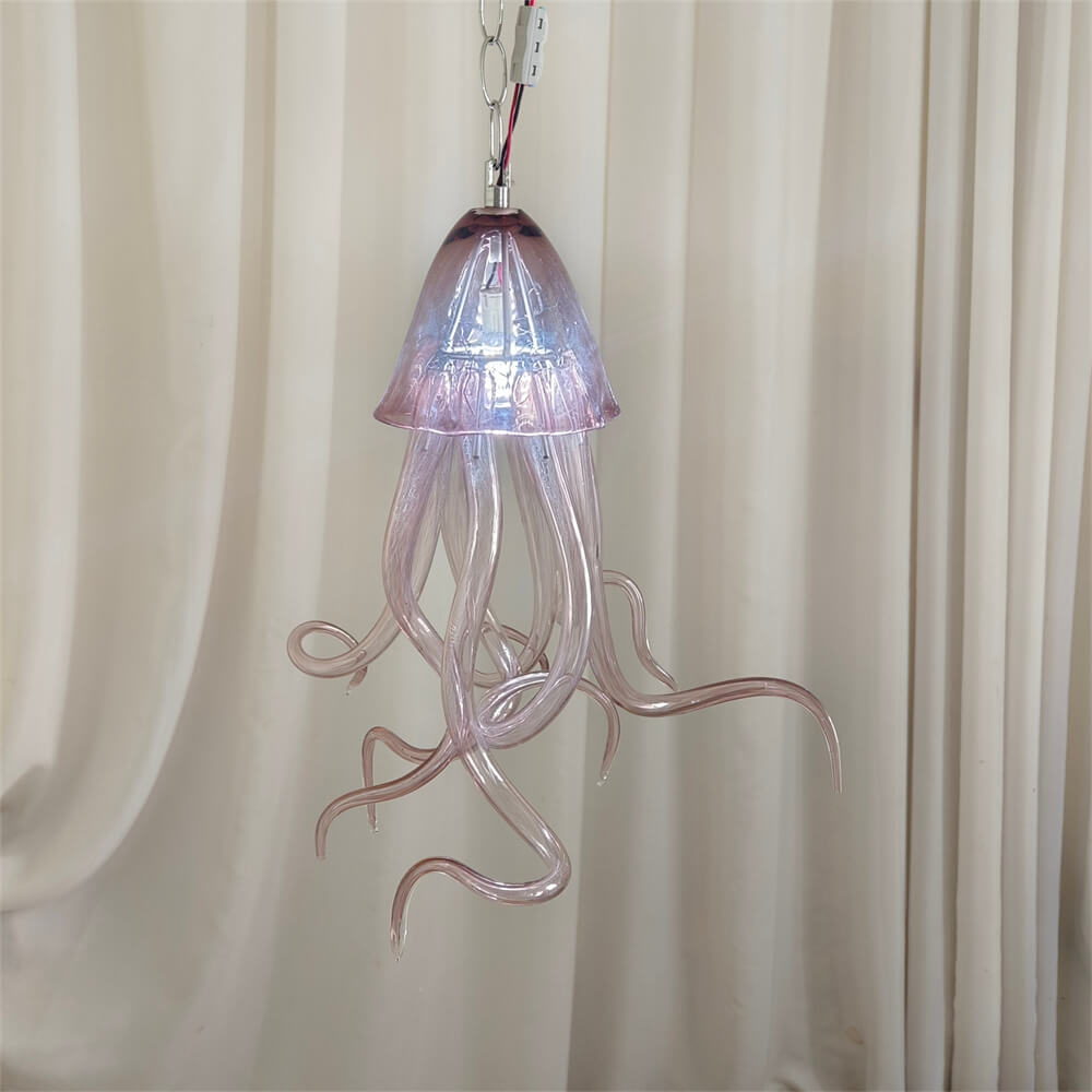 Small pink color hand made blown glass Jellyfish pendant light