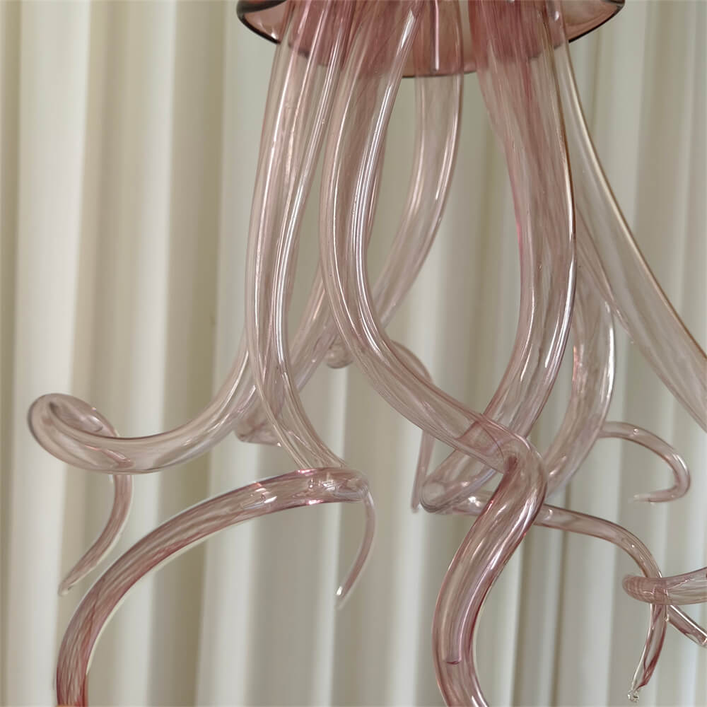 Small pink color hand made blown glass Jellyfish pendant light