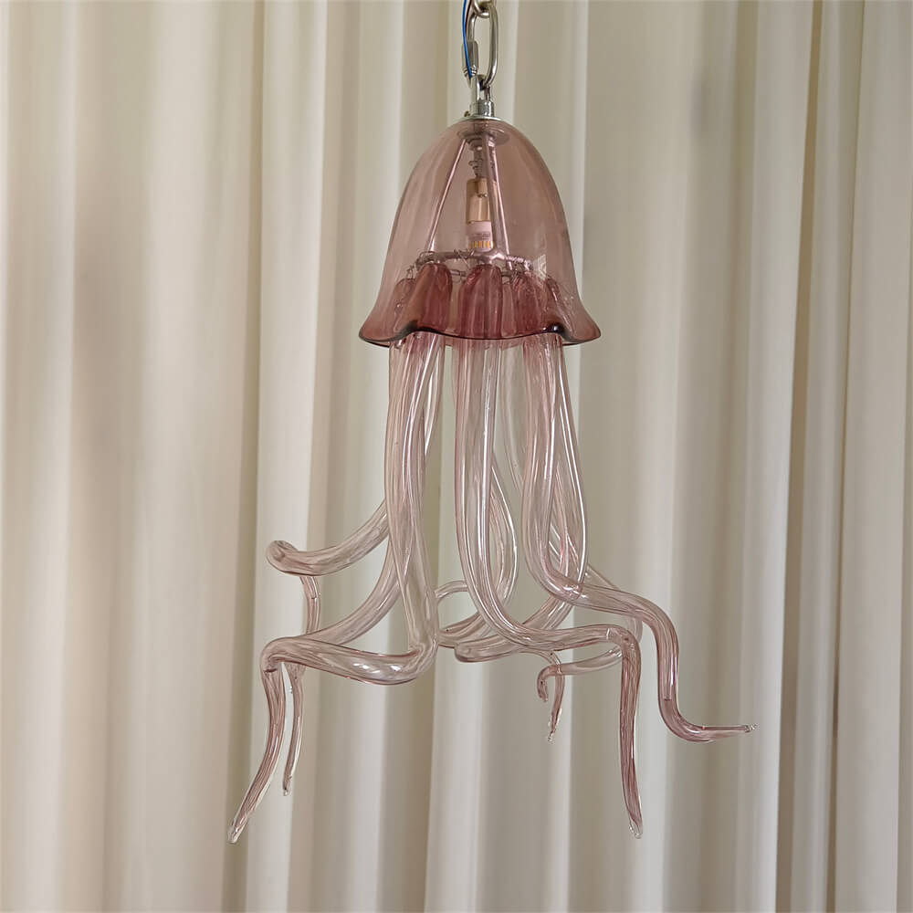 Small pink color hand made blown glass Jellyfish pendant light