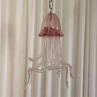 Small pink color hand made blown glass Jellyfish pendant light