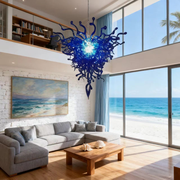 Dark blue blown glass chandelier custom lighting with different shape and color