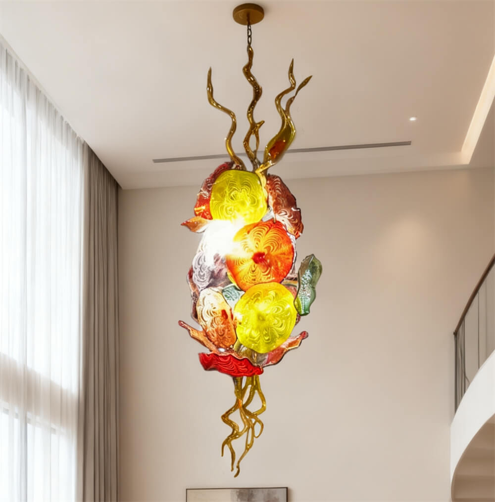 Multicolor hand made custom glass flower chandelier villa decoration