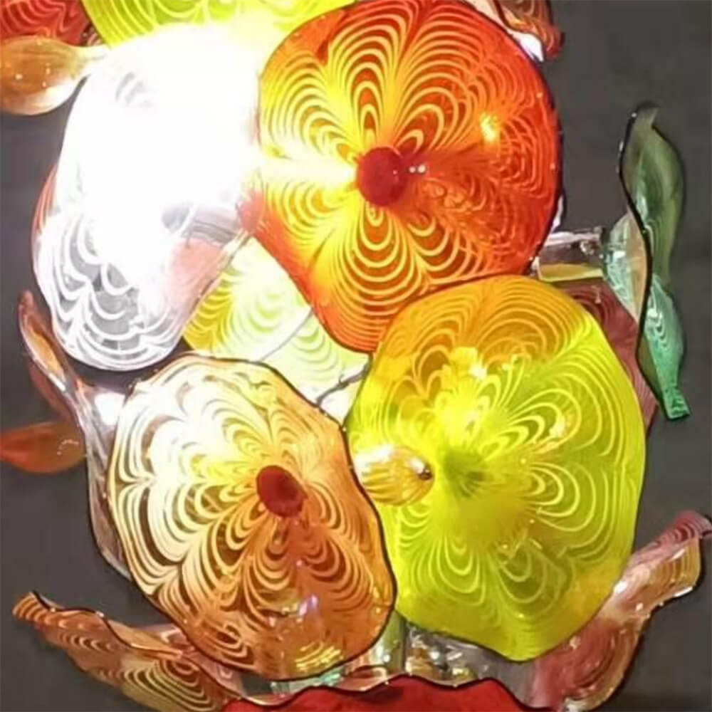 Multicolor hand made custom glass flower chandelier villa decoration