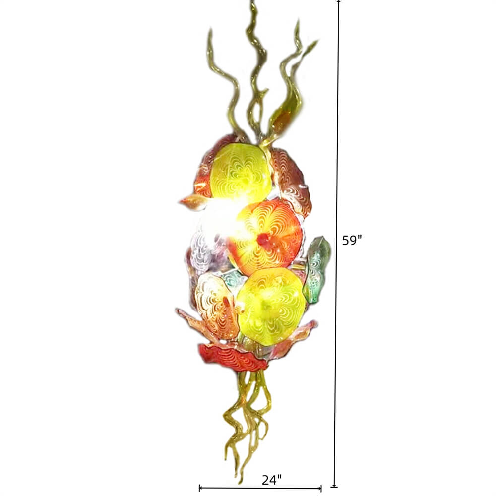 Multicolor hand made custom glass flower chandelier villa decoration
