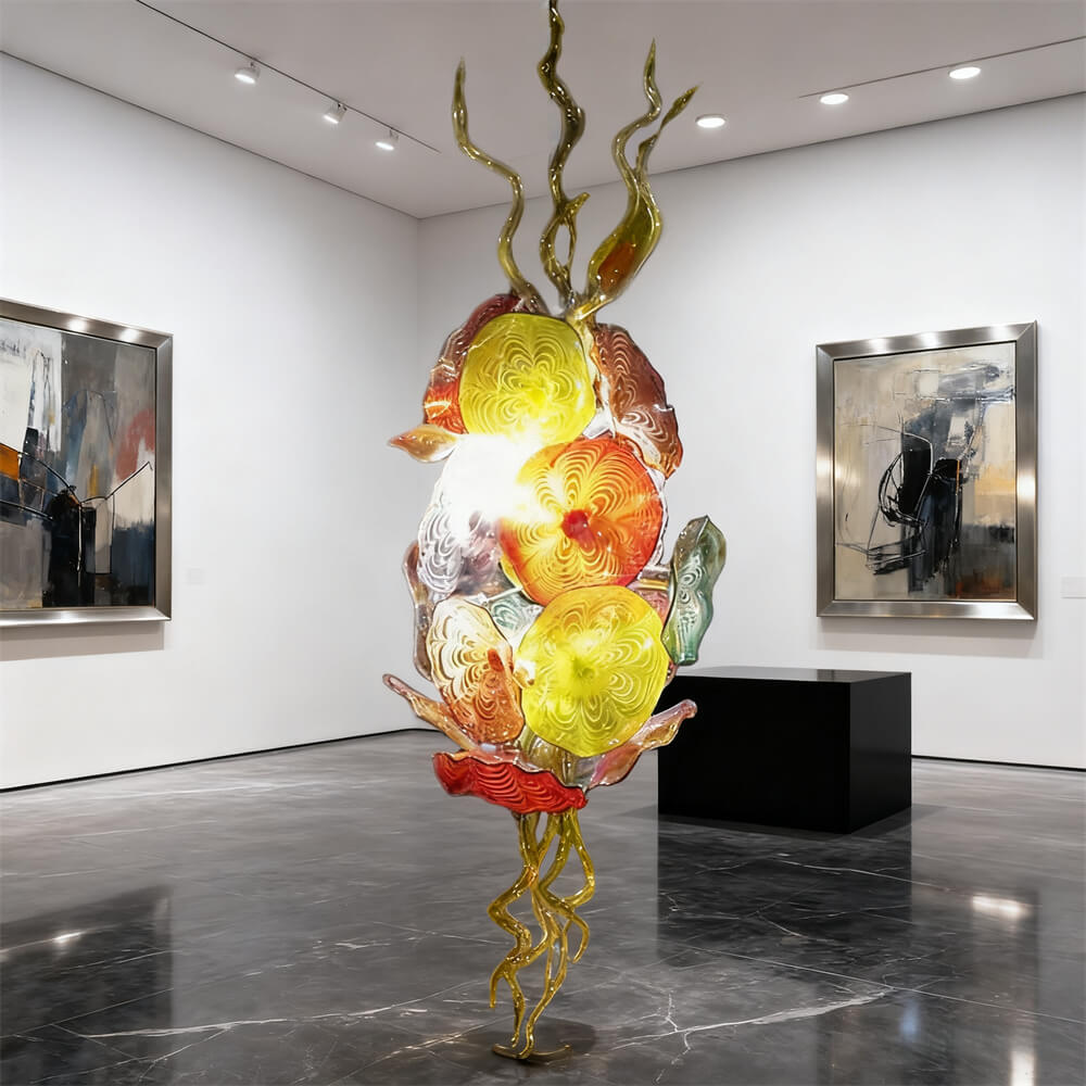 Multicolor hand made custom glass flower chandelier villa decoration