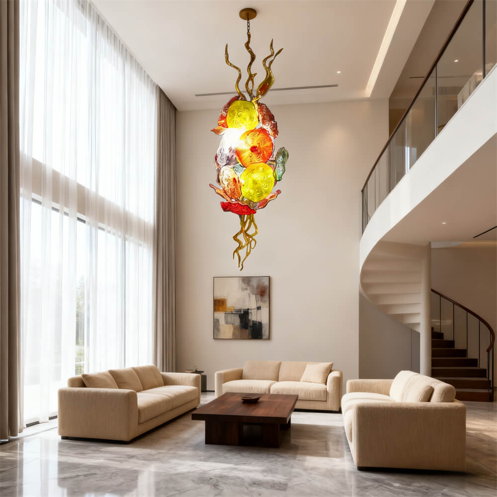Multicolor hand made custom glass flower chandelier villa decoration