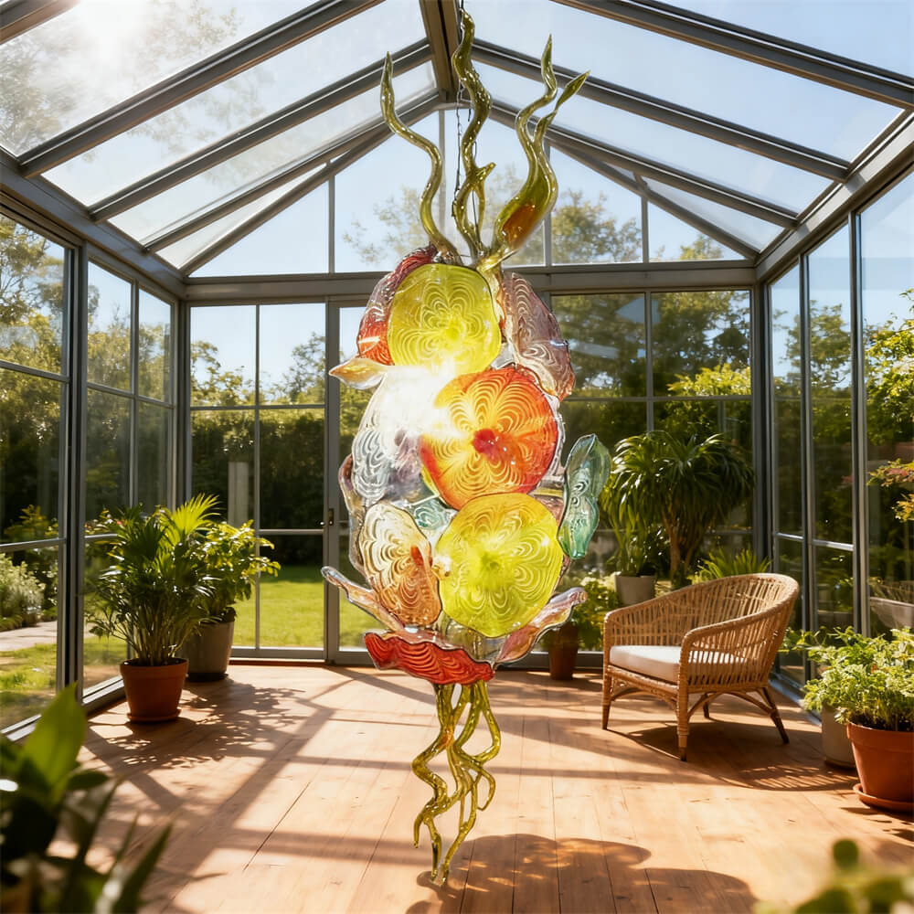 Multicolor hand made custom glass flower chandelier villa decoration
