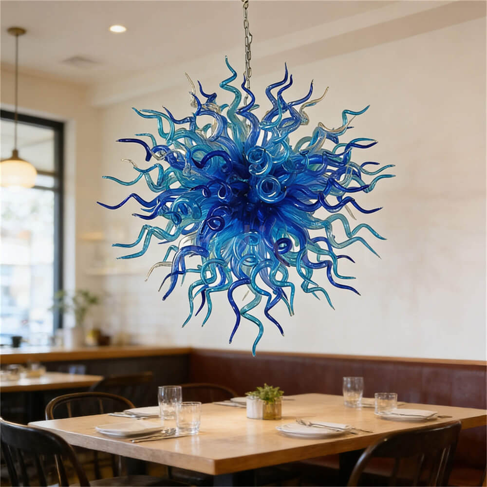 Blue color handmade DIY round shape blown glass chandelier lighting