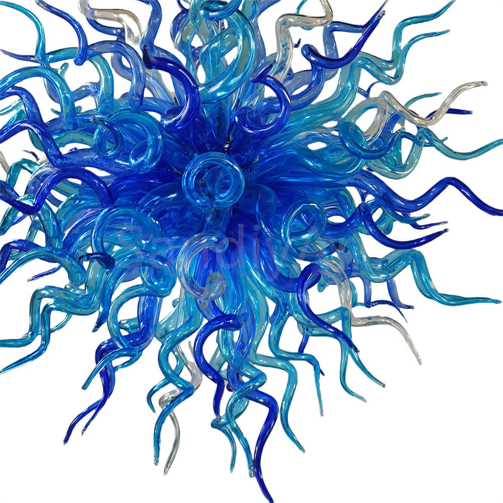 Blue color handmade DIY round shape blown glass chandelier lighting