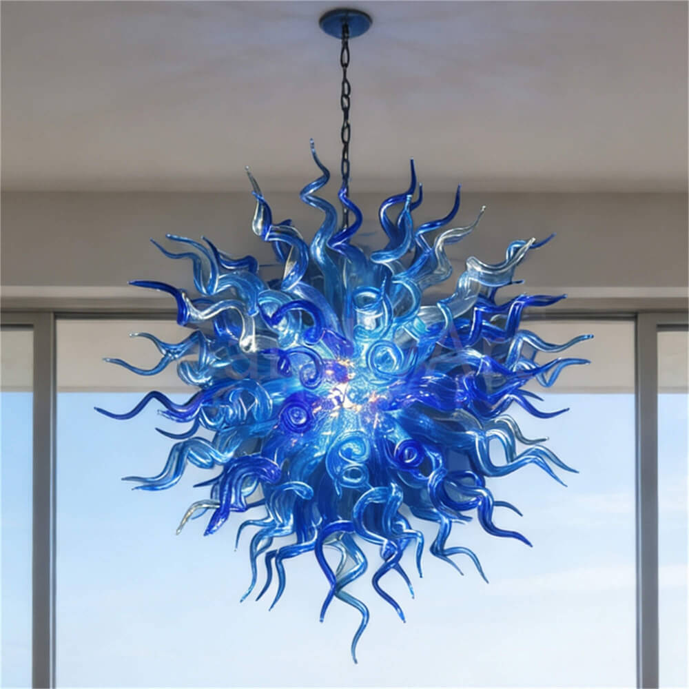 Blue color handmade DIY round shape blown glass chandelier lighting