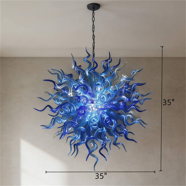 Blue color handmade DIY round shape blown glass chandelier lighting