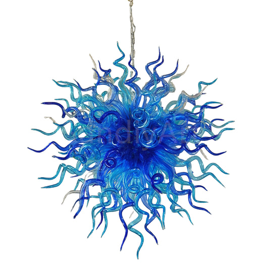 Blue color handmade DIY round shape blown glass chandelier lighting