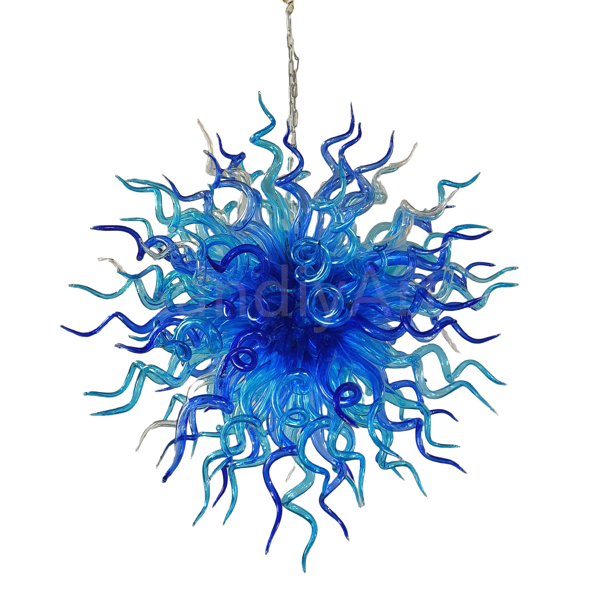 Blue color handmade DIY round shape blown glass chandelier lighting