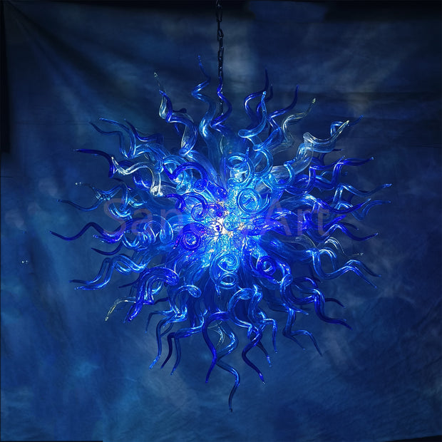 Blue color handmade DIY round shape blown glass chandelier lighting