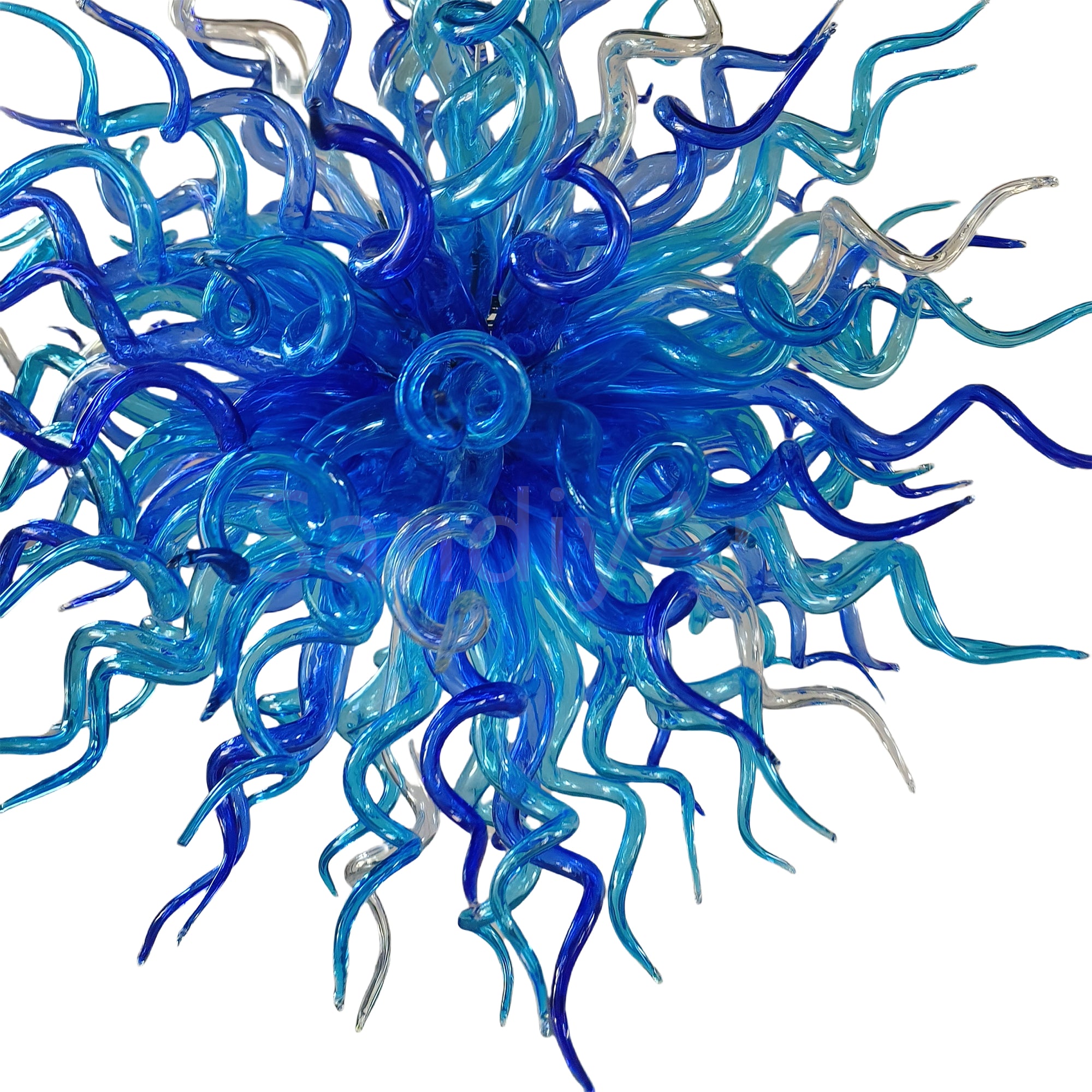 Blue color handmade DIY round shape blown glass chandelier lighting