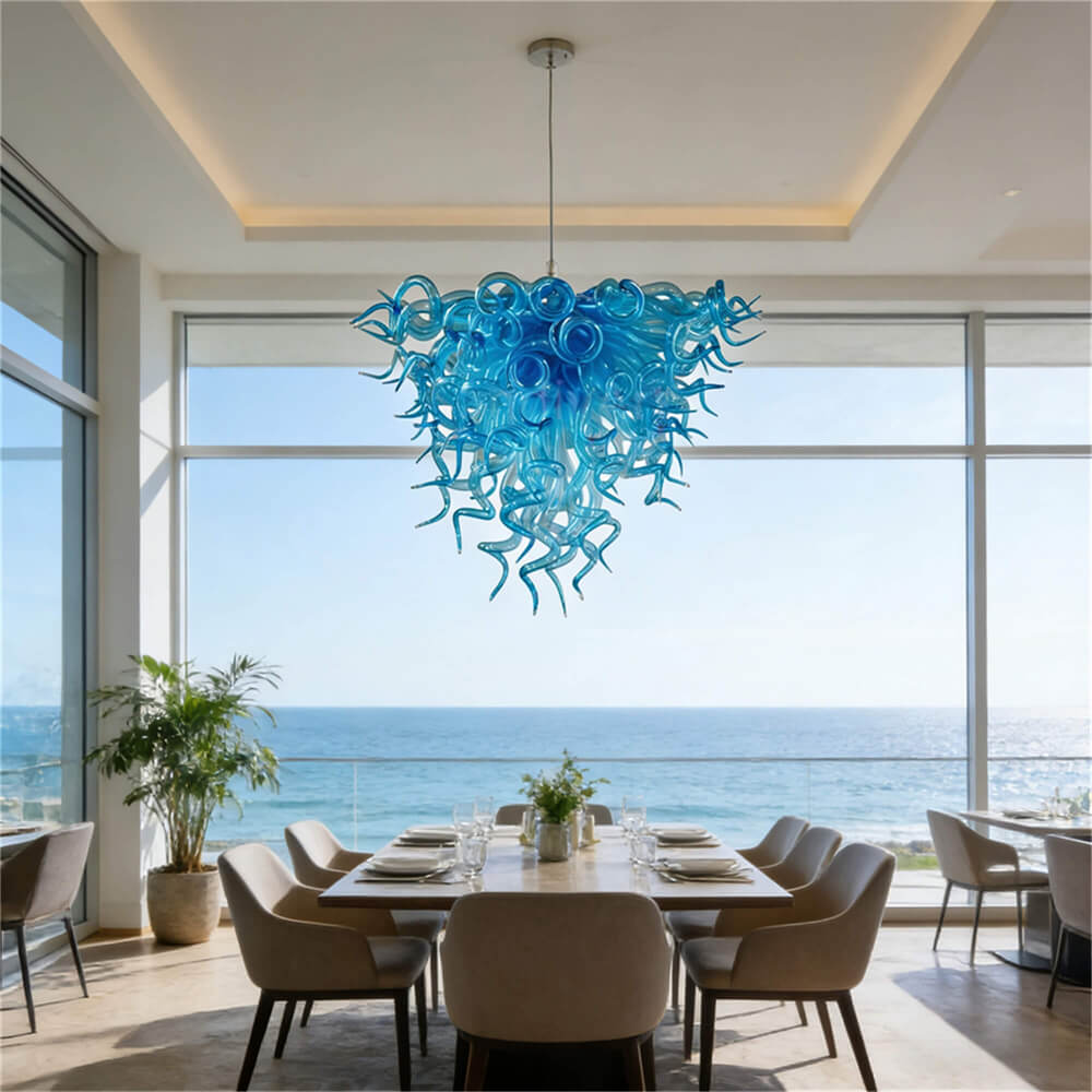 Blue color hand made art Blown Glass Chandelier modern design
