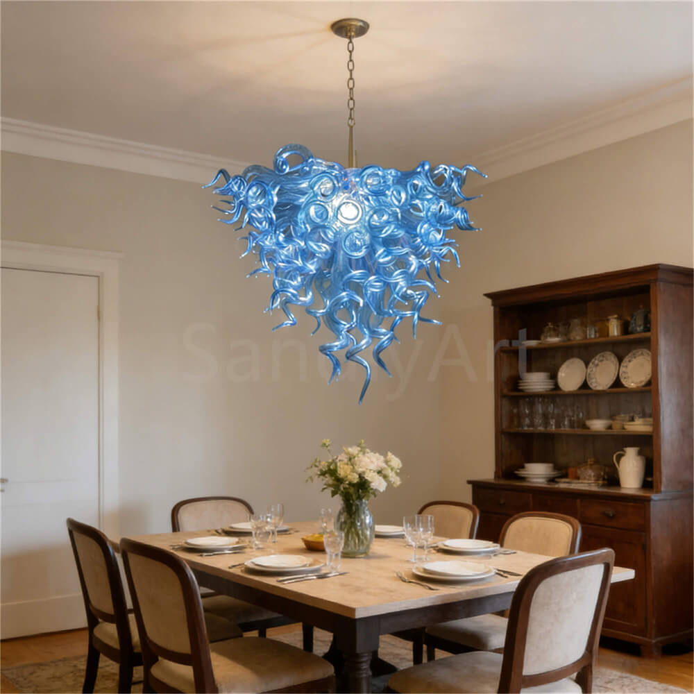 Blue color hand made art Blown Glass Chandelier modern design