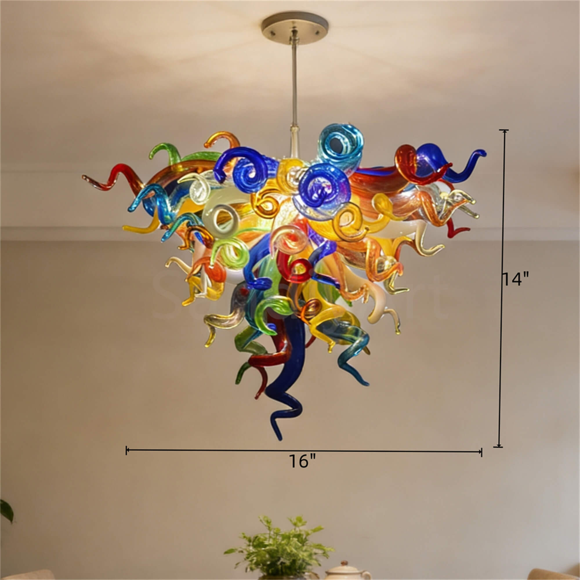 Mini hand blown glass chandelier multicolor for bedroom