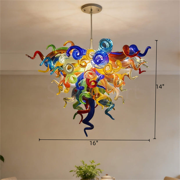 Mini hand blown glass chandelier multicolor for bedroom