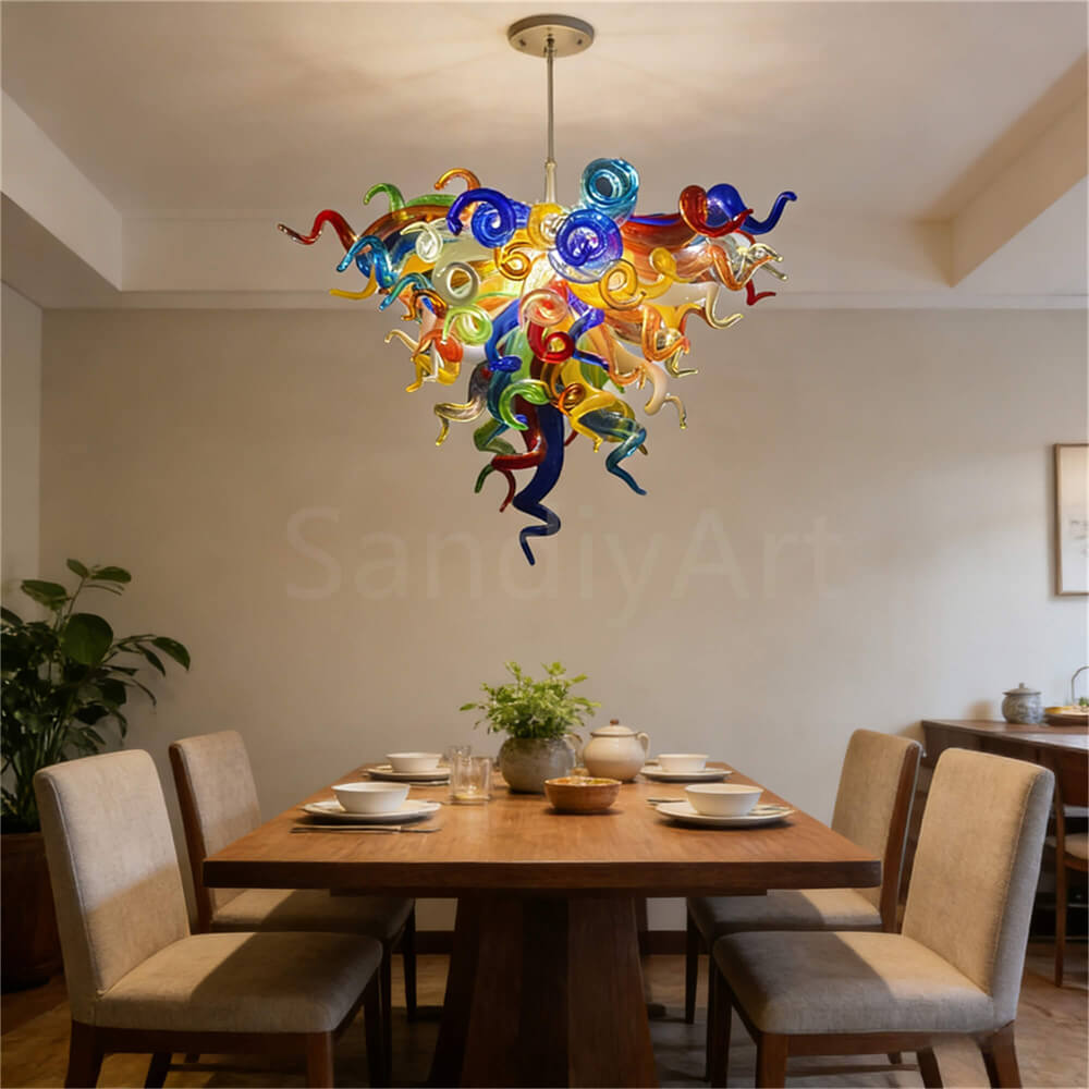 Mini hand blown glass chandelier multicolor for bedroom
