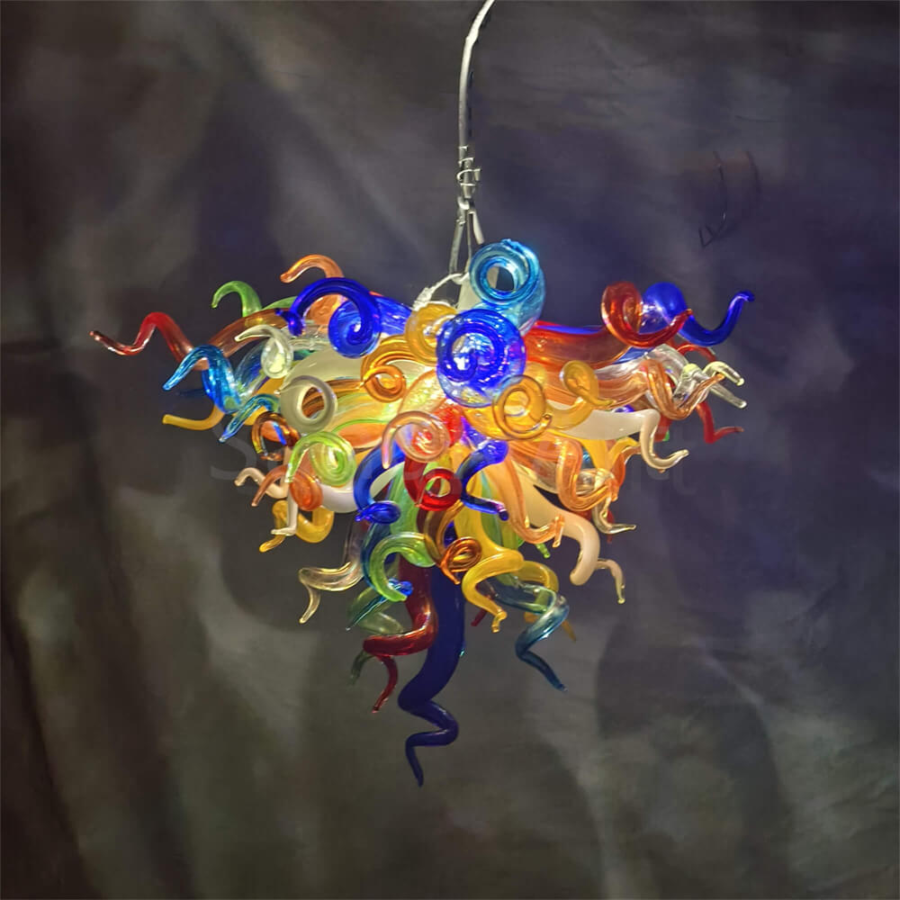 Mini hand blown glass chandelier multicolor for bedroom