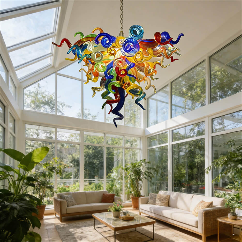 Mini hand blown glass chandelier multicolor for bedroom