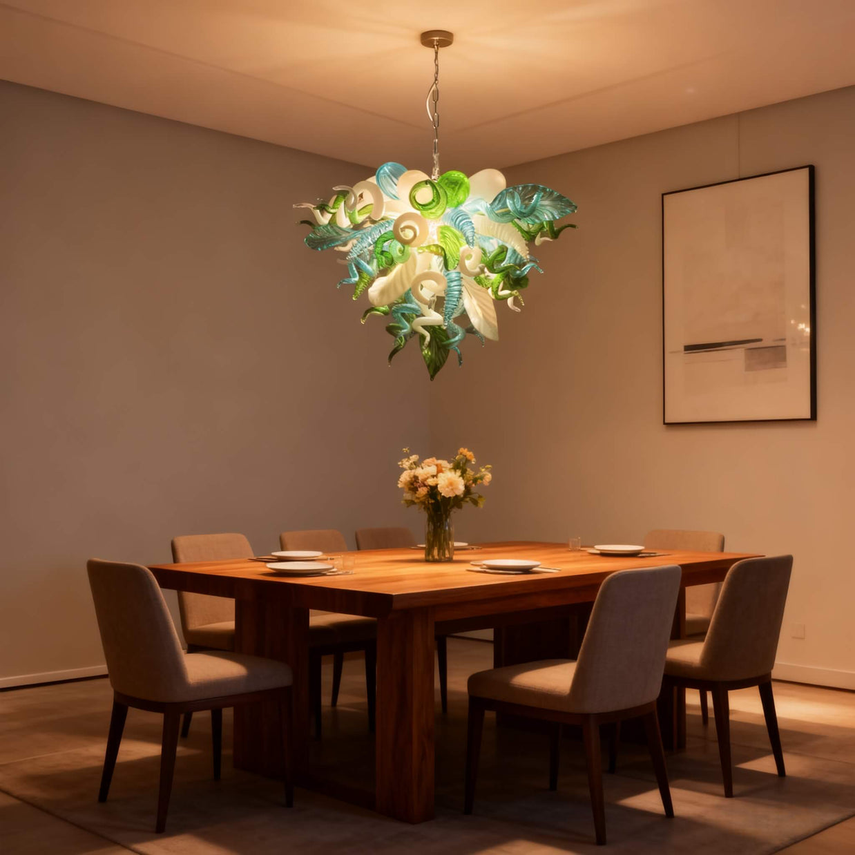 Green color DIY hand blown glass chandelier
