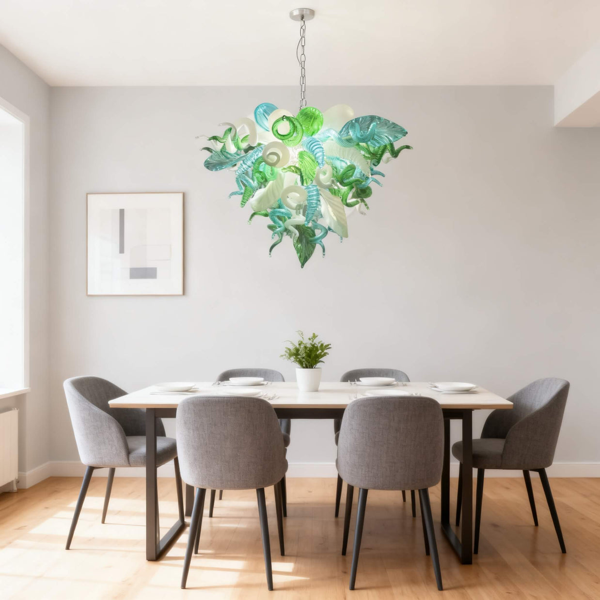 Green color DIY hand blown glass chandelier