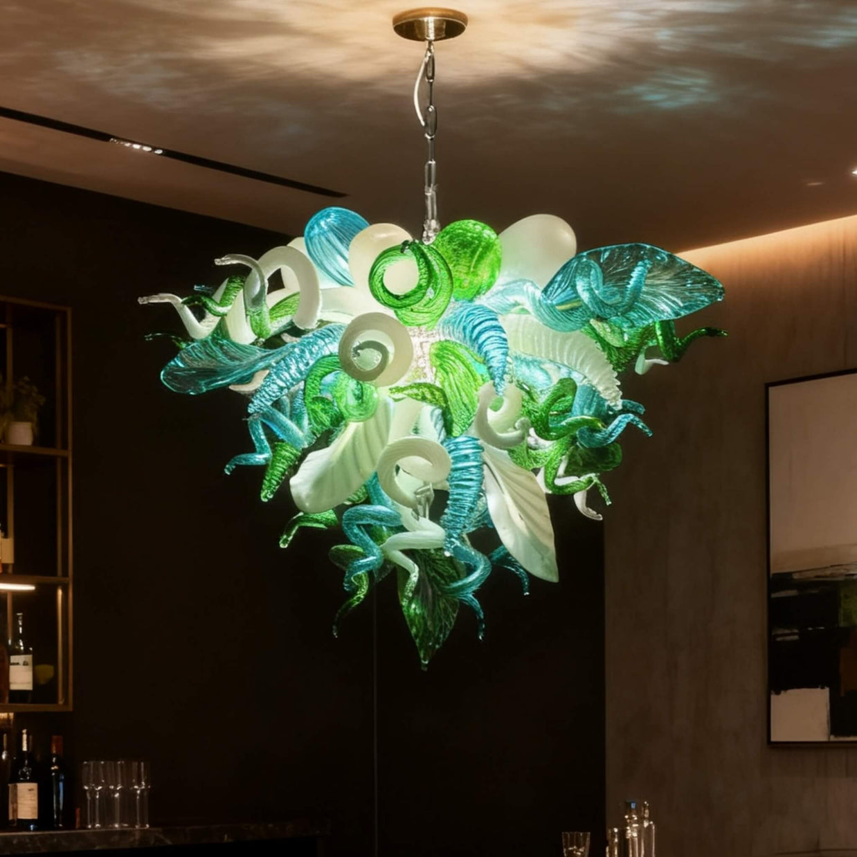 Green color DIY hand blown glass chandelier