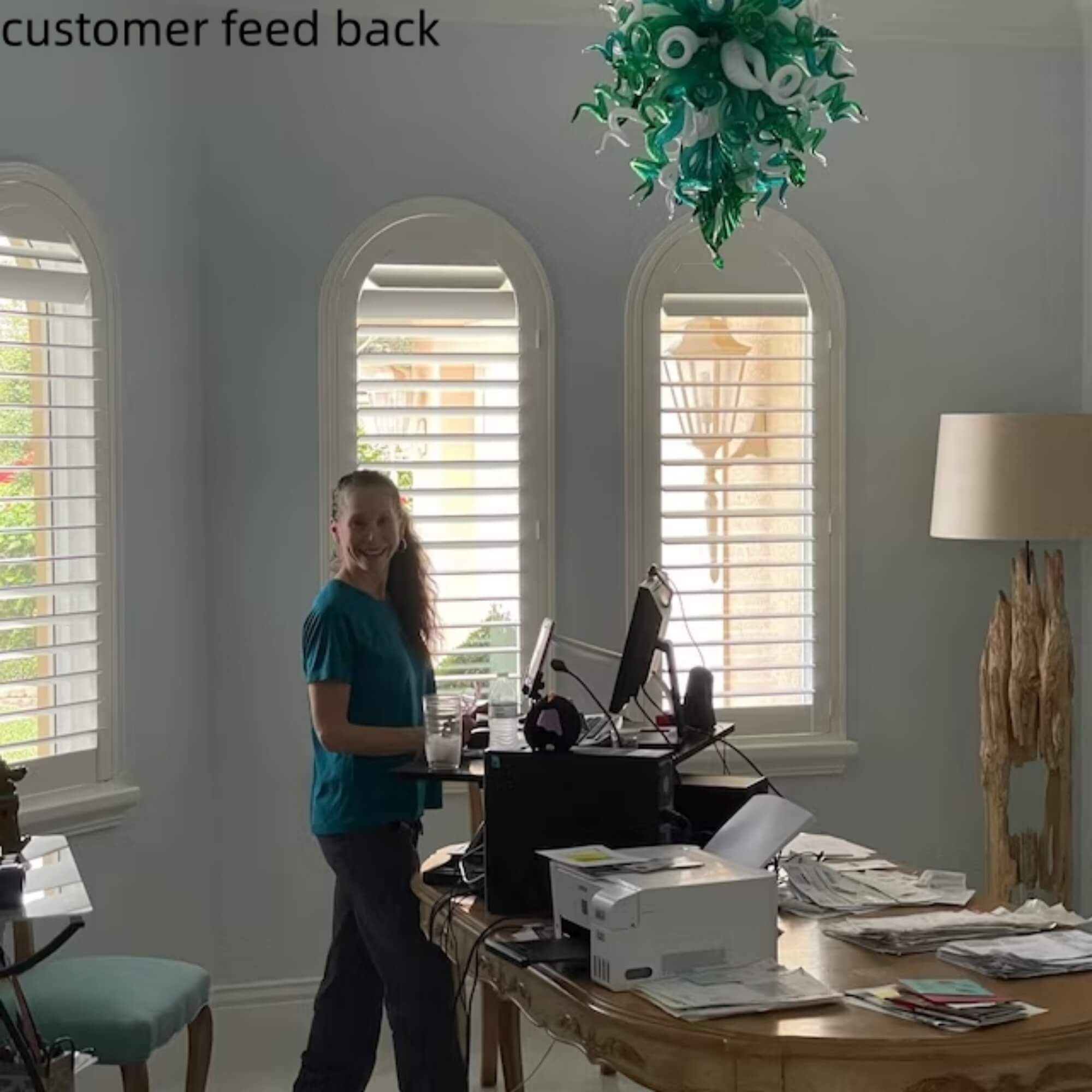 Green color DIY hand blown glass chandelier