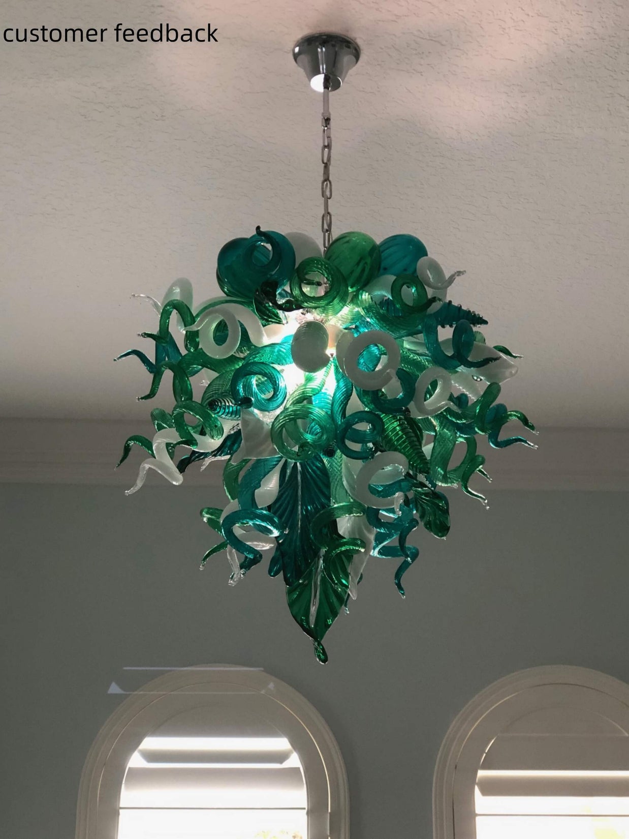 Green color DIY hand blown glass chandelier