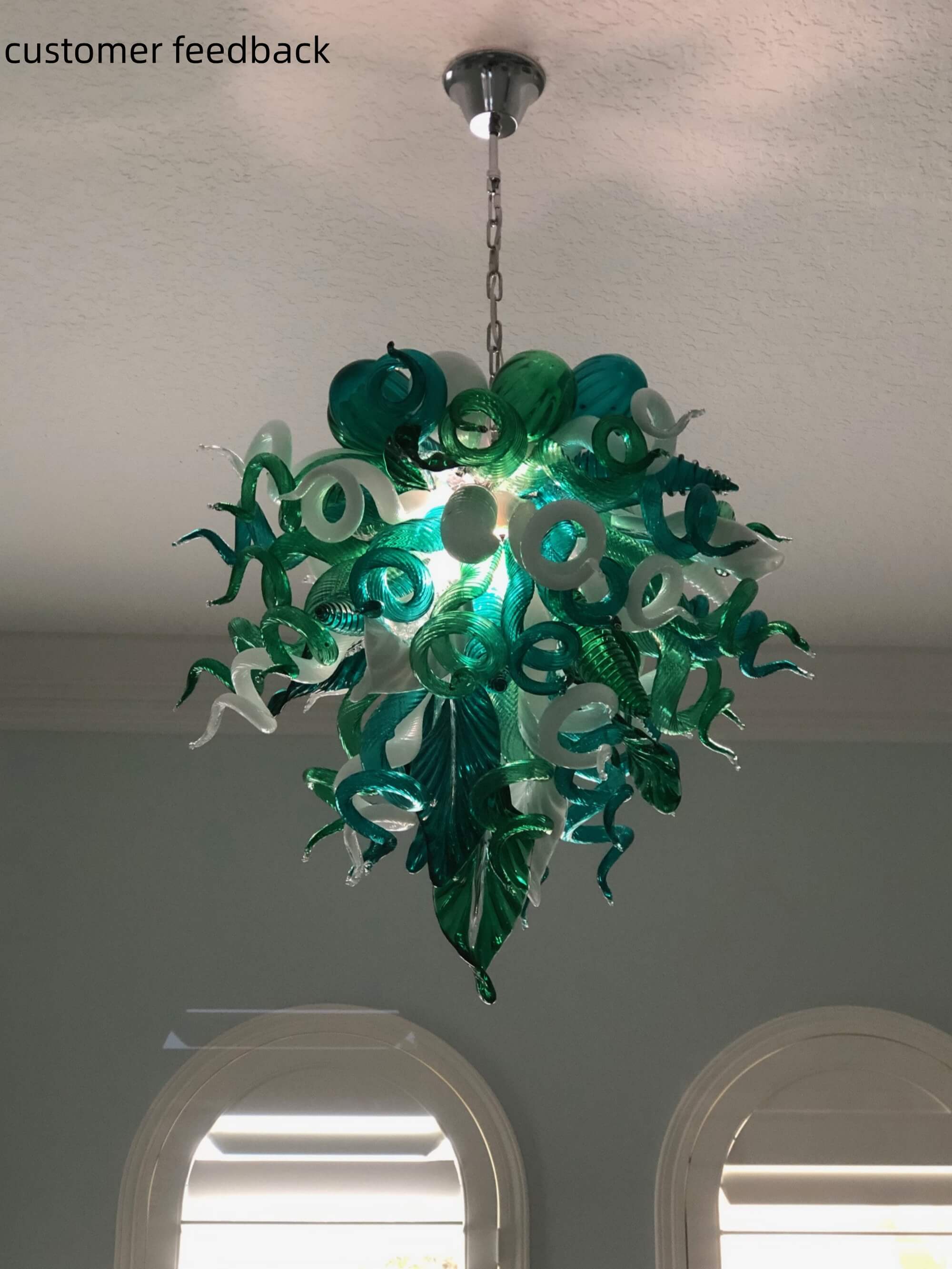 Green color DIY hand blown glass chandelier