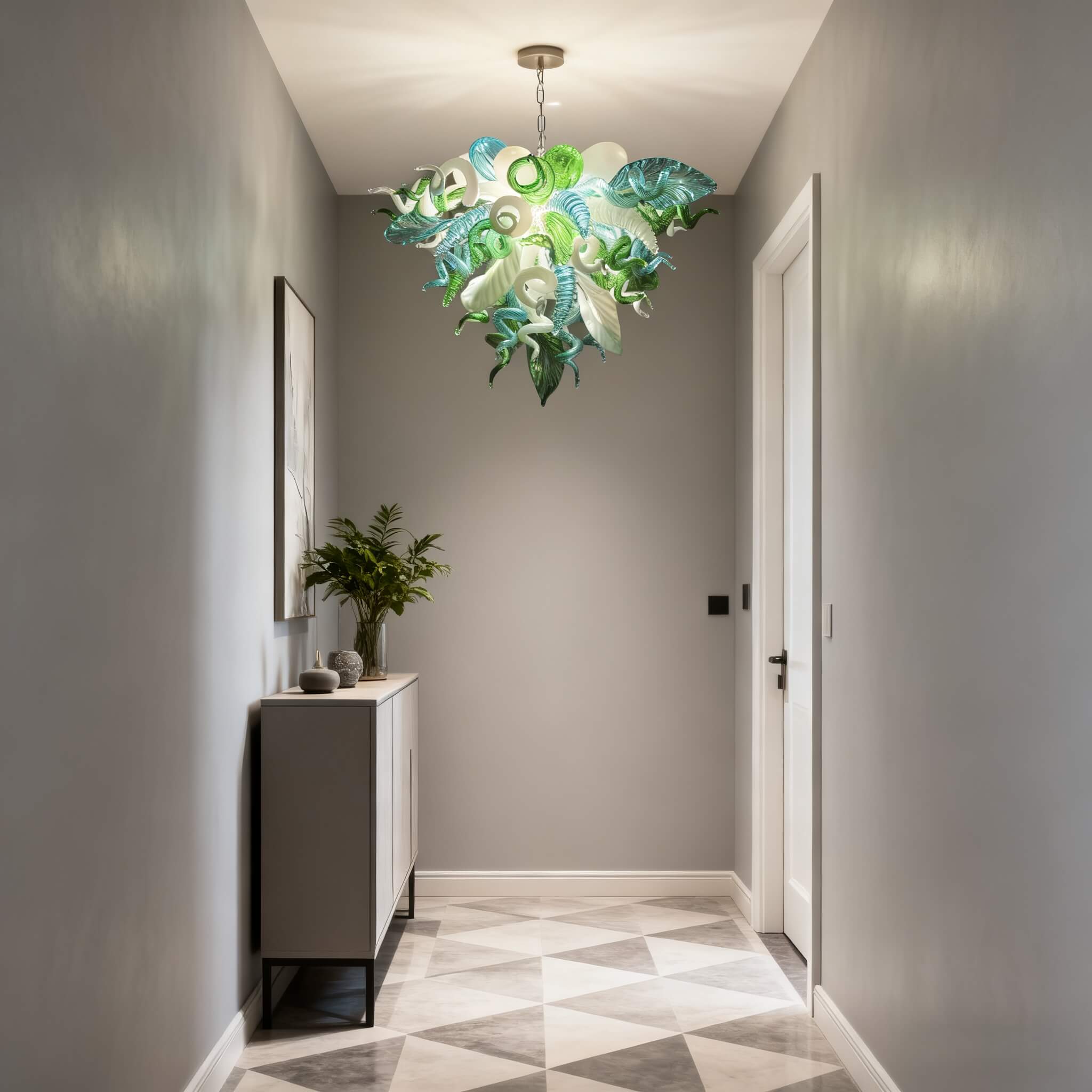Green color DIY hand blown glass chandelier