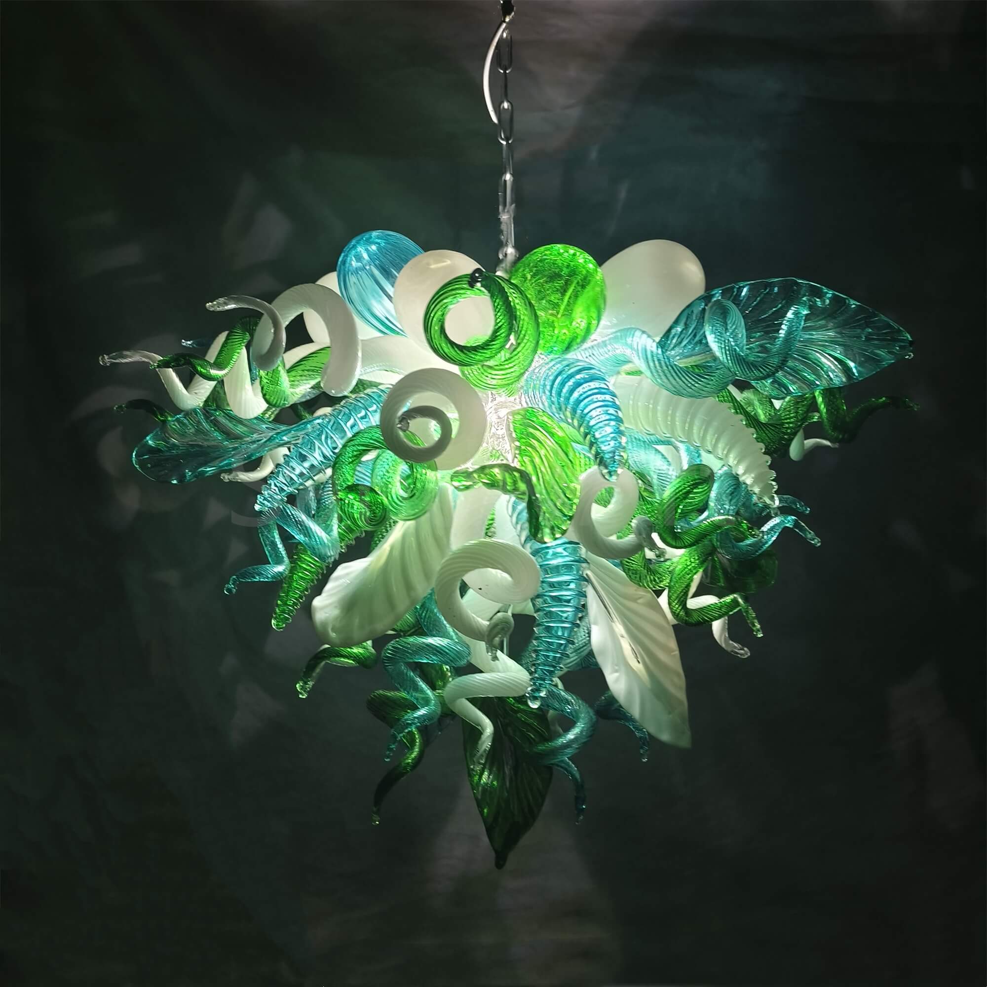 Green color DIY hand blown glass chandelier