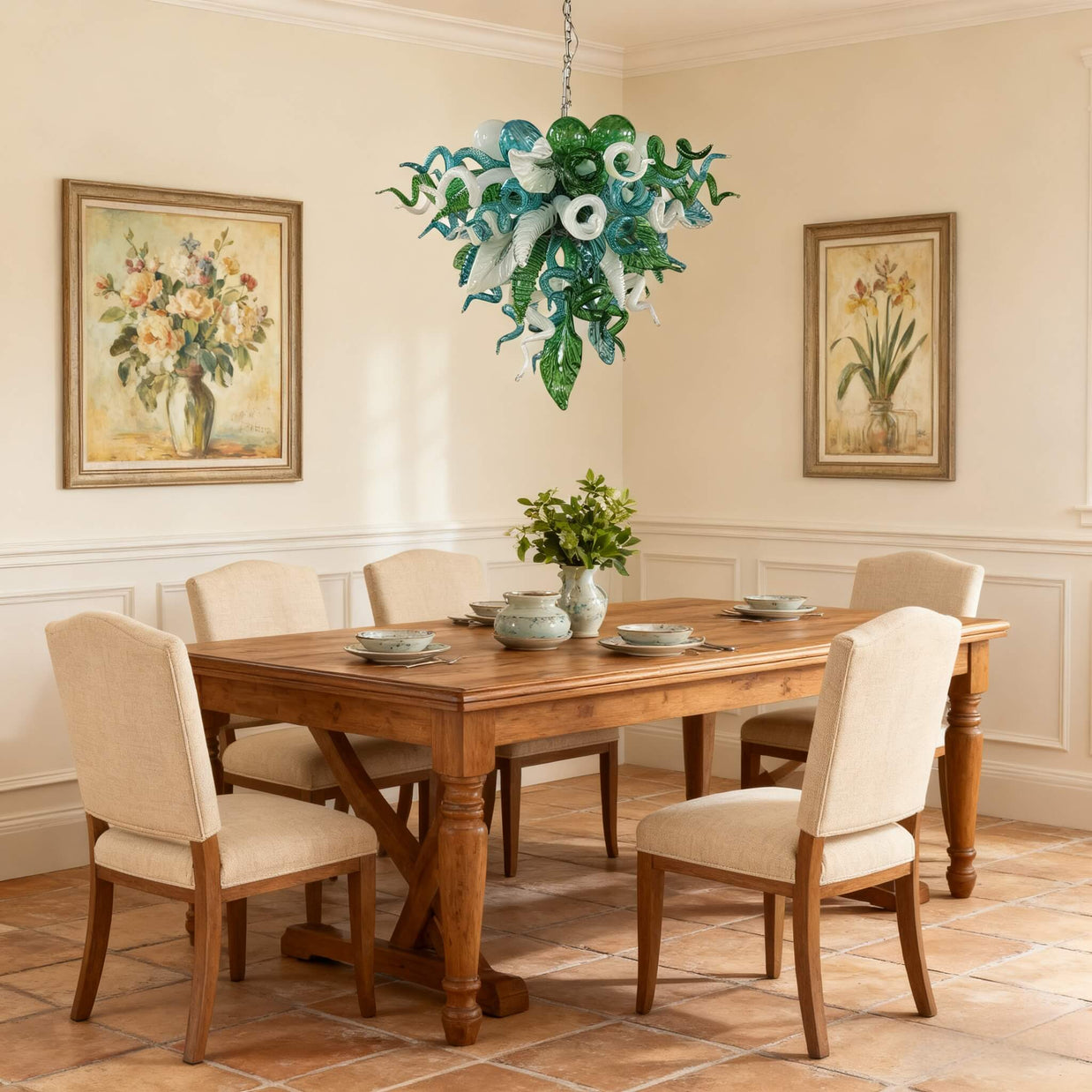 Green color DIY hand blown glass chandelier