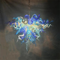 Hand made blown glass blue chandelier lighting art custom design