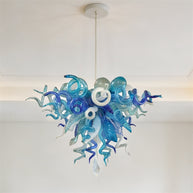 Hand made blown glass blue chandelier lighting art custom design