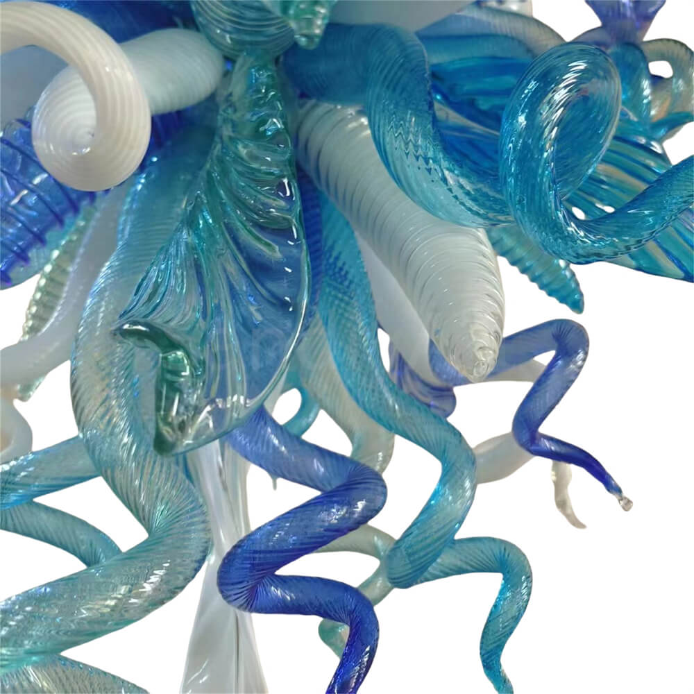 Hand made blown glass blue chandelier lighting art custom design
