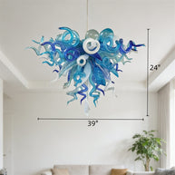 Hand made blown glass blue chandelier lighting art custom design