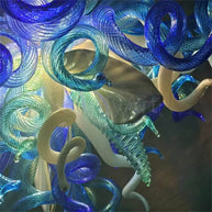 Hand made blown glass blue chandelier lighting art custom design