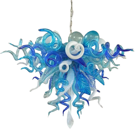 Hand made blown glass blue chandelier lighting art custom design