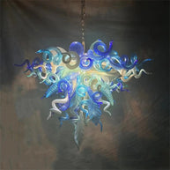 Hand made blown glass blue chandelier lighting art custom design