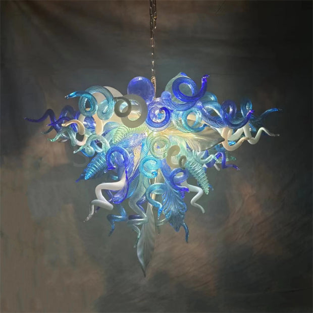 Hand made blown glass blue chandelier lighting art custom design