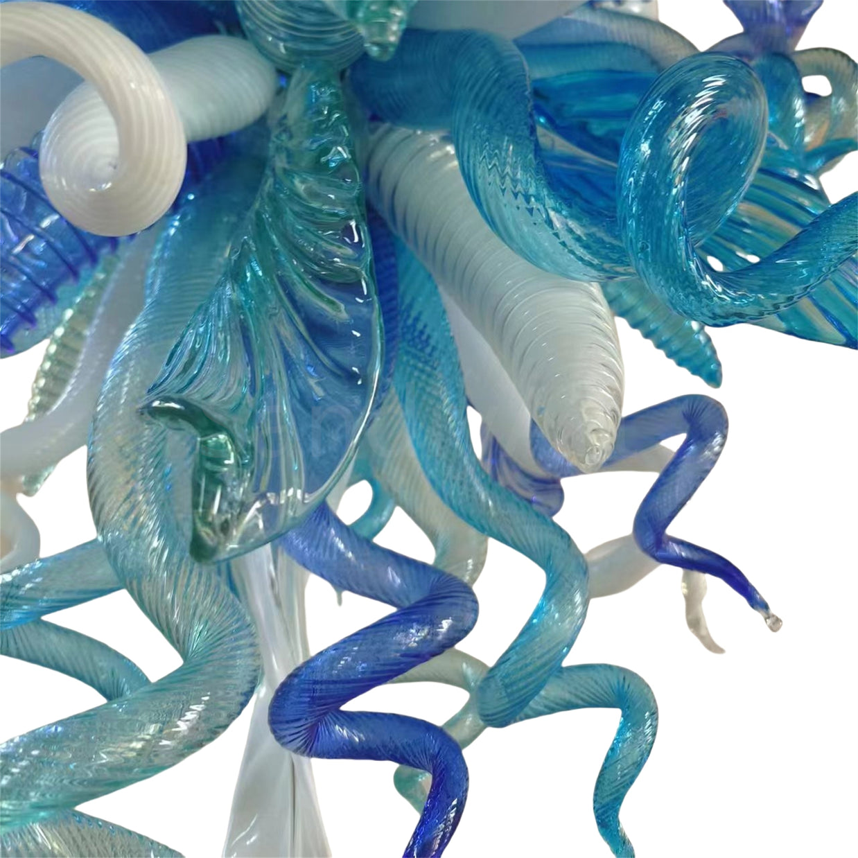 Hand made blown glass blue chandelier lighting art custom design