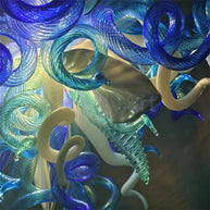 Hand made blown glass blue chandelier lighting art custom design