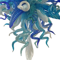 Hand made blown glass blue chandelier lighting art custom design