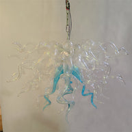 Custom modern design lighting dining room decoration blown glass chandelier clear with a little bule color