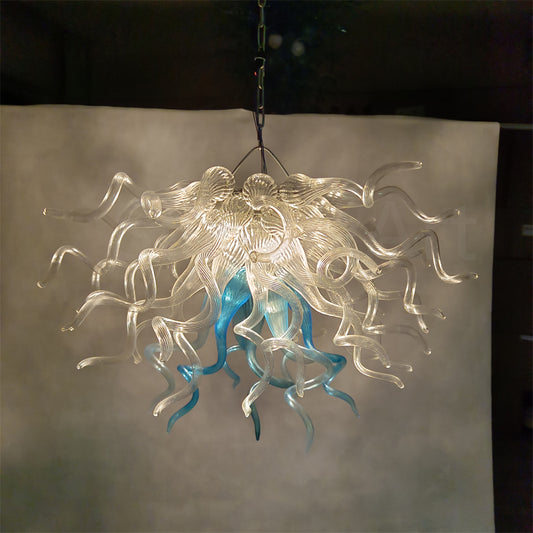 Custom modern design lighting dining room decoration blown glass chandelier clear with a little bule color
