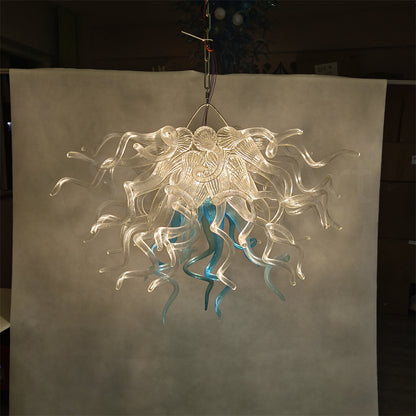 Custom modern design lighting dining room decoration blown glass chandelier clear with a little bule color
